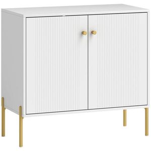 HOMCOM Bufet pentru living, mobilier de depozitare cu uși canelate duble, poliță reglabilă, picioare din oțel, 80 x 39, 1 x 76 cm, alb | Aosom Romania imagine