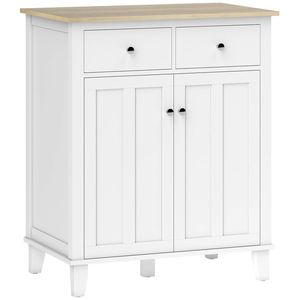 HOMCOM Bufet de bucătărie mobilier de depozitare pentru dormitor, salon birou cu 2 uși 2 sertare 76 x 48 x 91 cm alb | Aosom Romania imagine