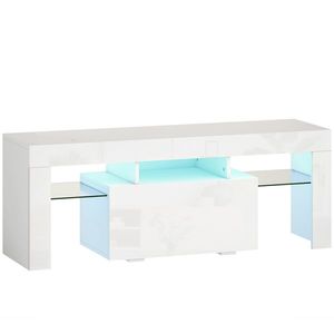 HOMCOM Dulap TV, mobilier TV cu iluminare LED RGB, finisaj ultra-lucios, rafturi din sticlă securizată, 120x34x45cm, alb | Aosom Romania imagine