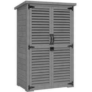 Outsunny Dulap de grădină Remiză pentru unelte din lemn 2 rafturi Acoperiș bitumat Uși cu obloane Blocabil 75 x 50 x 118cm Gri | Aosom Romania imagine
