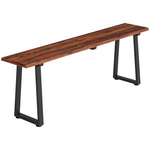 Outsunny Banc de grădină din lemn fără spătar, picioare trapezoidale din oțel, 2 locuri cu aspect de lemn, 150x28x48 cm, carbonizat | Aosom Romania imagine