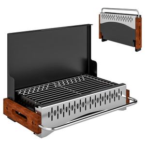 Outsunny Grătar Portabil cu Cărbune, Tava Detașabilă, din Oțel Inoxidabil și Metal, 50, 5x34x33 cm, Negru | Aosom Romania imagine