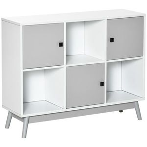 HOMCOM Bufet, mobilier de depozitare cu 3 uși și 3 compartimente deschise, picioare din lemn de pin, 96x30x75cm, alb și gri | Aosom Romania imagine