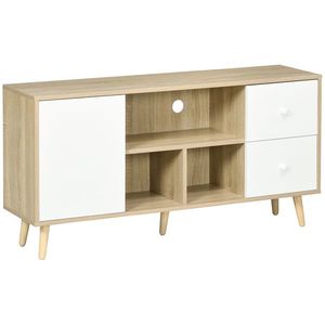 HOMCOM Mobilier TV pentru televizor de până la 114, 3 cm picioare din lemn masiv stil scandinav 3 nișe 1 dulap 120 x 30 x 60 cm | Aosom Romania imagine