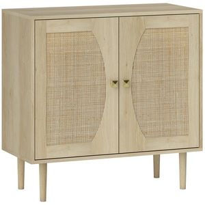 HOMCOM Bufet de bucătărie, mobilier de depozitare cu două uși și 2 niveluri, fațadă din cannage, 80 x 38 x 79 cm efect lemn natural | Aosom Romania imagine