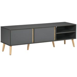 HOMCOM Mobilier TV pentru televizoare de până la 139, 7 cm scandinav 2 uși 2 nișe cu treceri pentru cabluri 150 x 35 x 45 cm gri închis | Aosom Romania imagine