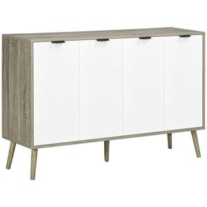 HOMCOM Bufet jos, mobilier de depozitare, 2 dulapuri, 4 uși, model chevron, polițe reglabile, 120 x 35 x 77, 4 cm, alb și gri | Aosom Romania imagine