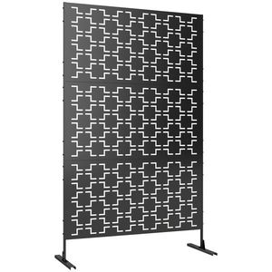 Outsunny Panou paravan decorativ de exterior cu model geometric decupat din metal - 122 x 45 x 198 cm, negru | Aosom Romania imagine