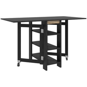 HOMCOM Masă pentru bucătărie masă de dining pliabilă detașabilă 3 etajere 2 blaturi rabatabile design modern 120 x 60 x 75 cm negru | Aosom Romania imagine