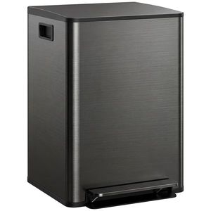 HOMCOM Coș de gunoi de bucătărie 2 compartimente 2 x 30L, oțel inoxidabil, capac cu închidere silențioasă, 47, 7x37, 5x66, 8cm, negru | Aosom Romania imagine