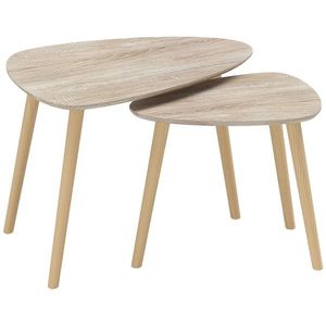 HOMCOM Set de 2 mese de cafea gigogne design scandinav, picioare din lemn și blat din lemn, aspect natural | Aosom Romania imagine