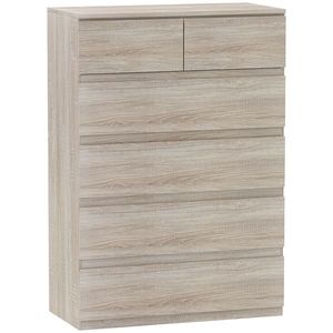 HOMCOM Comodă 6 sertare, mobilier de depozitare fără mânere design minimalist 80 x 39 x 115 cm lemn natural | Aosom Romania imagine