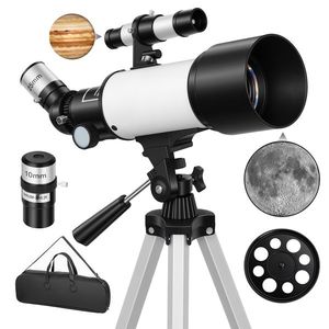 Outsunny Telescop astronomic pentru adulți și începători 70 mm, telescop refractor 40X/16X trepied reglabil, 80 x 80 x 135 cm alb | Aosom Romania imagine
