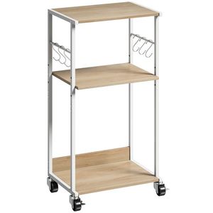 HOMCOM Suport pentru Imprimantă pe 3 Niveluri cu Roți și Cârlige, Masă Modernă, Lemn Natural. | Aosom Romania imagine