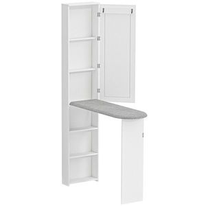 HOMCOM Dulap pliabil pentru masă de călcat cu ușă rafturi interne oglindă Economisitor de spațiu Masă de călcat pentru îngrijirea rufelor 106x35x174 cm Alb | Aosom Romania imagine