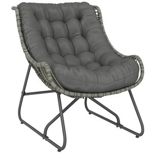 Outsunny Fotoliu din ratan cu pernă chingi, fotoliu exterior tapițat din poliratan, fotoliu tip coș până la 120kg | Aosom Romania imagine