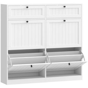 HOMCOM Dulap pentru pantofi 20 perechi, dulap îngust cu 4 sertare rabatabile, 2 compartimente, alb | Aosom Romania imagine