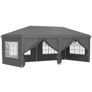 Outsunny Tonnelă de grădină Cort pliant Laterale detașabile Cadru din oțel întărit Geantă de transport 3x6m Gri închis | Aosom Romania imagine