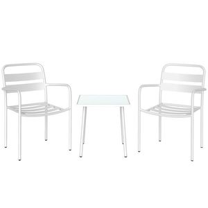 Outsunny Set Bistrò 3 Piese din Oțel Galvanizat, Set de Grădină cu 2 Scaune și Masă din Sticlă Temperată, Mobilier Exterior pentru Terasă, Balcon, Alb | Aosom Romania imagine