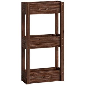 Outsunny Bac pentru plante ridicat jardinieră pe picioare 3 niveluri orificii de drenaj și căptușeală 60 x 25 x 120 cm, Maro | Aosom Romania imagine