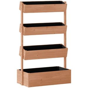 Outsunny Jardinieră din lemn cu 4 niveluri Jardinieră ridicată exterioară cu orificii de drenaj și material nețesut Maro | Aosom Romania imagine