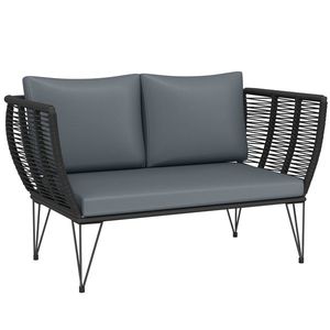 Outsunny Sofa de grădină cu perne 2 locuri Sofa Outdoor Balcon Sofa din ratan Polyrattan Mobilier de grădină 123 x 67 x 72 cm Gri deschis | Aosom Romania imagine