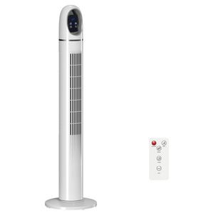 HOMCOM Ventilator Vertical pentru Dormitor, Ventilator Oscilant 70°, 4 Moduri, 3 Viteze, Timer 24 Ore, Display LED și Telecomandă, 110 cm, Alb | Aosom Romania imagine