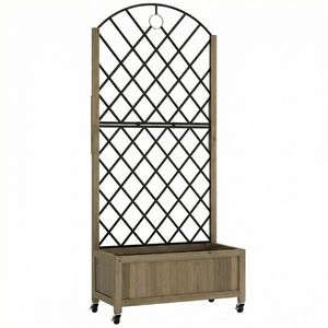Outsunny Jardinieră din lemn cu grilaj metalic și roți pentru plante cățărătoare Macetero ridicat 72x36x168 cm Carbonizado | Aosom Romania imagine