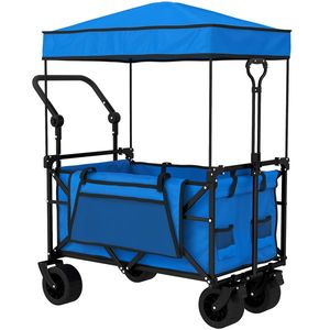 Outsunny Cărucior de grădină pliabil cu roți mari blocabile bară reglabilă suport pentru pahare pentru camping 125x59x133 cm Albastru | Aosom Romania imagine