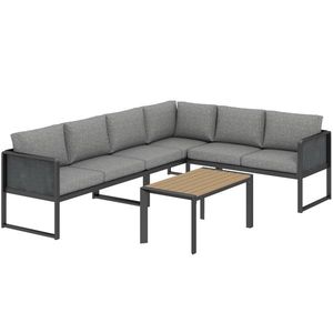 Outsunny Set mobilier de grădină exterior colțar modulabil 6 persoane, canapele, masă de cafea și perne, gri închis | Aosom Romania imagine