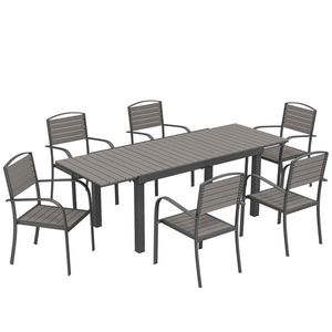 Outsunny Set mobilier grădină 7 piese Masă extensibilă cu 6 scaune Design lamele aspect lemn Cadru aluminiu | Aosom Romania imagine