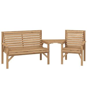Outsunny Set 3 scaune de grădină, mobilier balcon cu orificiu pentru umbrelă, scaun de grădină, bancă, masă detașabilă 121x65x90 cm Lemn natural | Aosom Romania imagine