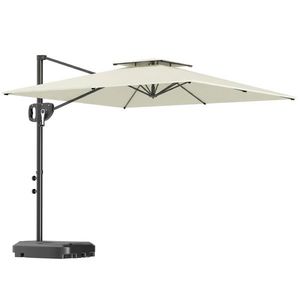 Outsunny Umbrelă cu braț lateral pătrată 2, 5 x 2, 5 m, umbrelă pentru grădină exterioară, dublă ventilare, înclinabilă, 2 baze, manivelă, Crem | Aosom Romania imagine