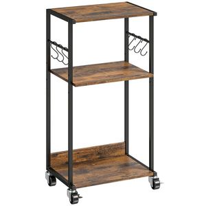 HOMCOM Dulap Imprimantă Industrial 3 Niveluri, Roți și Cârlige, Maro Rustic. | Aosom Romania imagine
