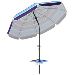 Outsunny Umbrelă de Plajă cu Măsuță și Suport pentru Pahare, din Metal și Poliester, Ø198x214 cm, Multicolor | Aosom Romania imagine