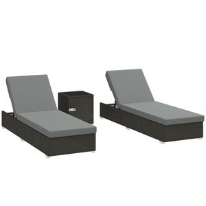 Outsunny Set 2 Șezlonguri de Grădină din Ratan cu Măsuță Laterală și Spătar Reglabil, 184x60x22 cm, Gri Închis | Aosom Romania imagine
