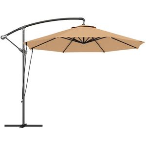 Outsunny Umbrelă de Soare cu Corzi Anti-Vânt, Orificii de Aerisire, Bază în Cruce și Manivelă, Φ290x243 cm, Gri | Aosom Romania imagine