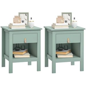 HOMCOM Lot de 2 noptiere cu sertar și compartiment deschis, 45 x 40 x 55 cm, verde | Aosom Romania imagine