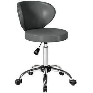 HOMCOM Taburet cu roți, taburet de masaj din PU cu înălțime reglabilă 73-88 cm și spătar, pivotant 360°, gri | Aosom Romania imagine