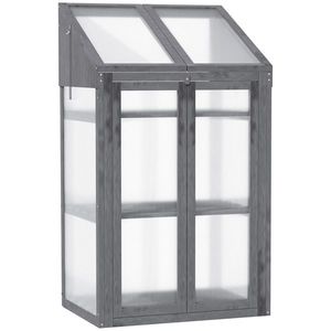 Outsunny Mini-seră, seră mică cu cadru din lemn, ferestre și uși duble, 3 rafturi, 70L x 50W x 120H cm, gri | Aosom Romania imagine