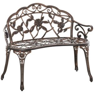 Outsunny Bancă de grădină 2 locuri din metal, bancă în stil retro, bancă de parc cu model floral 100 x 54 x 78 cm, Bronz | Aosom Romania imagine