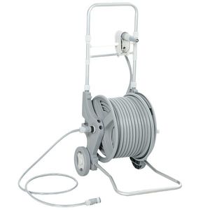 Outsunny Carucior pentru furtun 45 m tambur pentru furtun cu 2 moduri de pulverizare, adaptor robinet manivelă 2 roți 45 x 44 x 78 cm Gri | Aosom Romania imagine