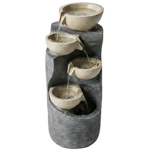 Outsunny Fântână în 5 trepte, fântână de grădină cu LED, pompă, aspect piatră, reglabilă 33 x 31 x 80 cm | Aosom Romania imagine