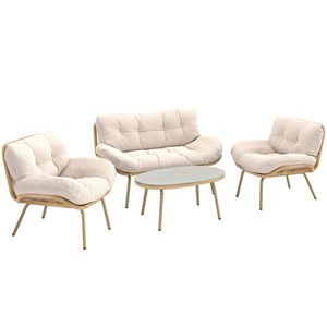 Outsunny Set mobilier grădină 4 piese Set lounge din polyrattan cu canapea 2 locuri 2 fotolii masă Șezut adânc Perne groase | Aosom Romania imagine