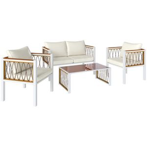 Outsunny Set mobilier grădină 4 piese Polyrattan lounge cu canapea 2 locuri, 2 fotolii, masă cu sticlă, perne detașabile, saltea antiderapantă | Aosom Romania imagine