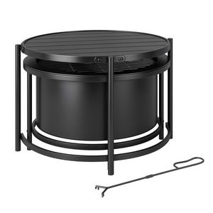 Outsunny Focar 66 x 63 x 41 cm Rotund loc de foc cu grătar, cârlig, capac, suport Negru | Aosom Romania imagine