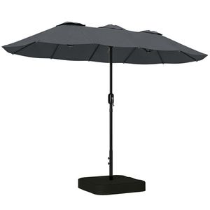 Outsunny Umbrelă Dublă cu 12 Spițe, Manivelă, Bază Metalică și Saci de Nisip, din Metal și Poliester, 3x1.5 m, Gri Închis | Aosom Romania imagine