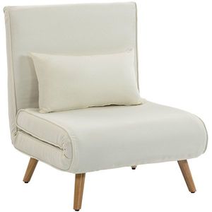 HOMCOM Fotoliu-șezlong convertibil 3 în 1 pat/fotoliu 1 loc, spătar 5 poziții, material textil cu pernă, crem | Aosom Romania imagine