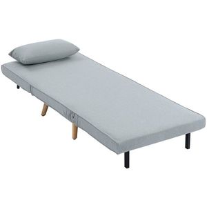 HOMCOM Fotoliu șezlong convertibil 3 în 1 pat fotoliu 1 loc spătar 5 poziții în material cu pernă, gri | Aosom Romania imagine