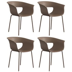 Outsunny Scaune de grădină Set 4 buc ergonomice pentru balcon cu design decupaj cotiere rezistente la intemperii Cafeniu | Aosom Romania imagine